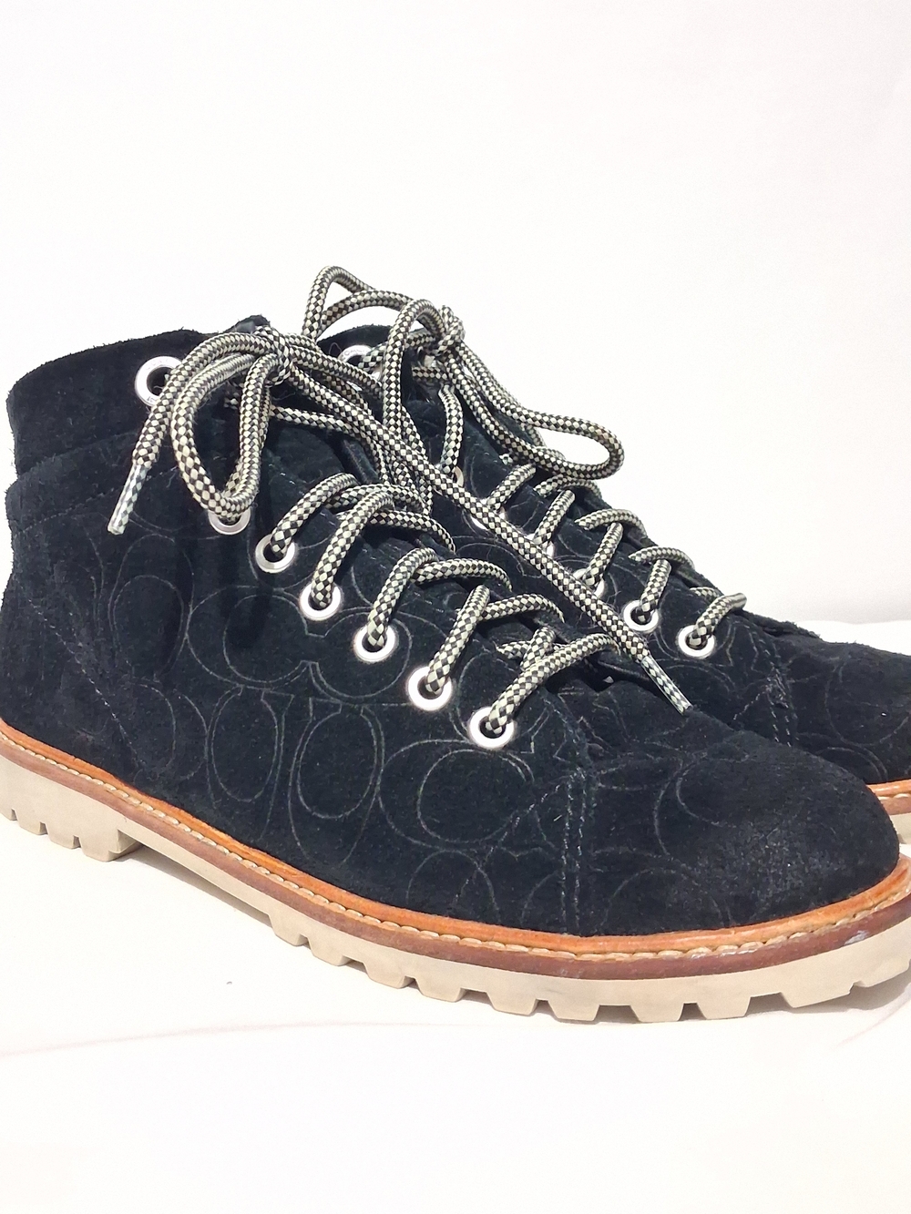 Coach Ester Embossed Black Suede Booties Womens Size 7.5 - Picture 2 of 9